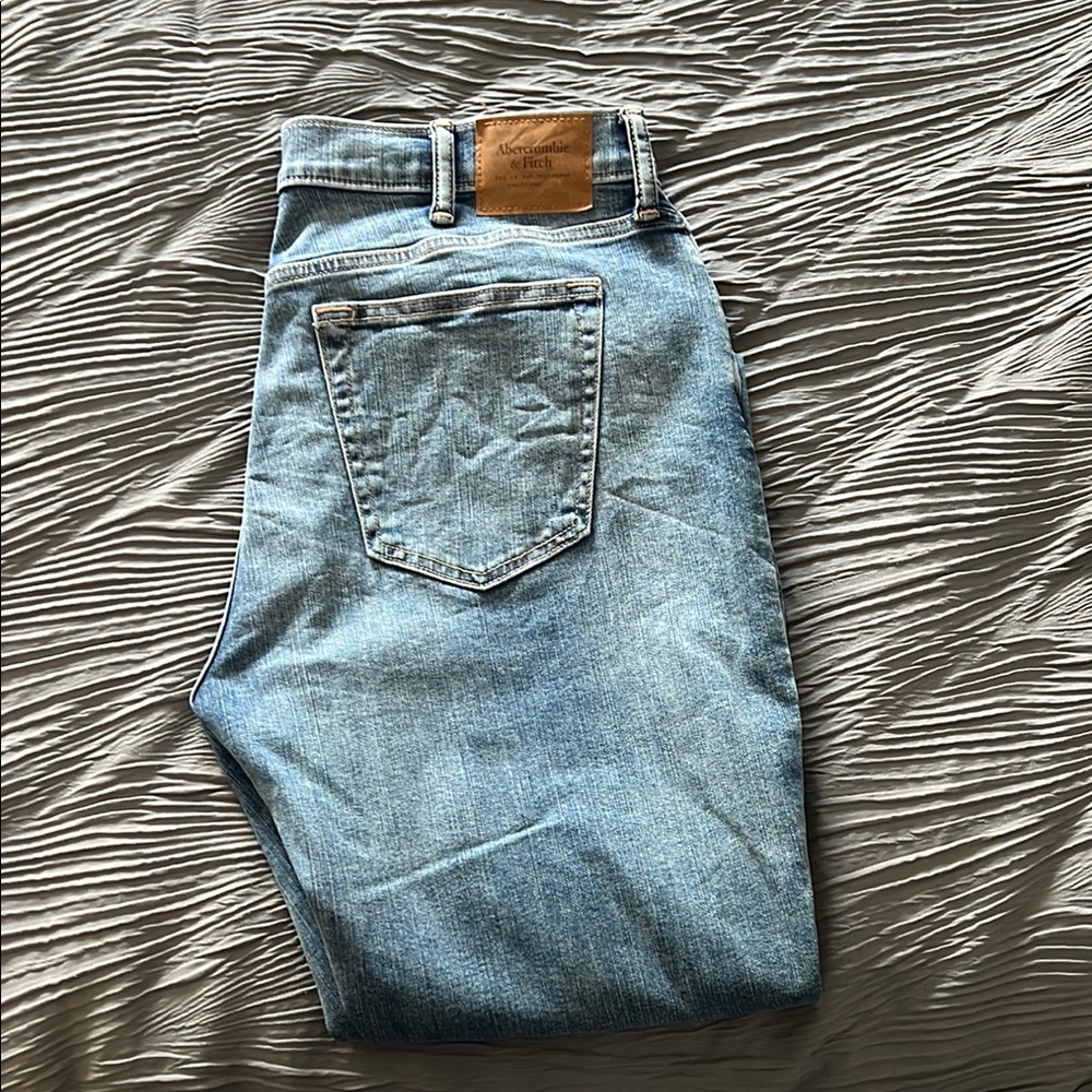 Abercrombie & Fitch Blue Straight Jeans with Distressed Finish
